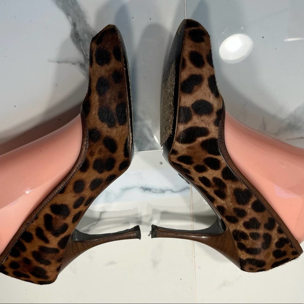 Dolce & Gabbana Leopard print Hair Pumps Brown Black Round Toe Heels 7.5 / 37.5 - Picture 5 of 9
